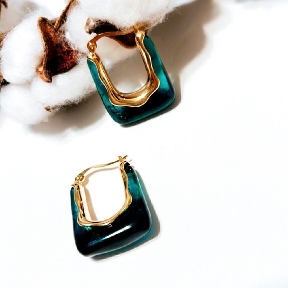 Green crystal  hoop earrings N124 - Picture 5 of 5